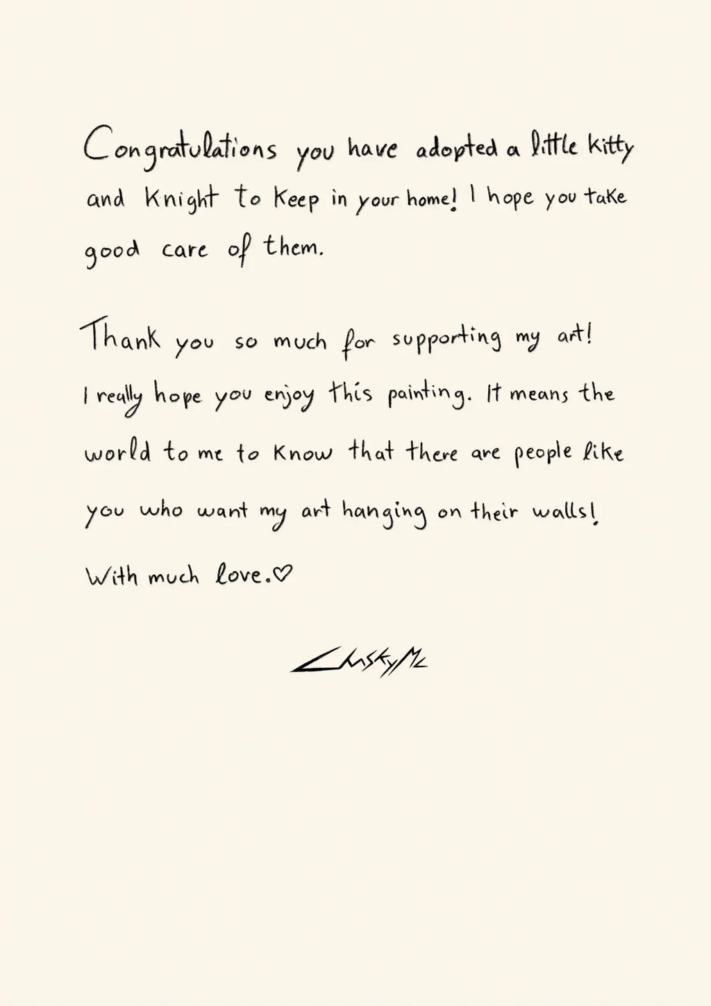 The Knight and the Cat Asleep — A letter from the artist