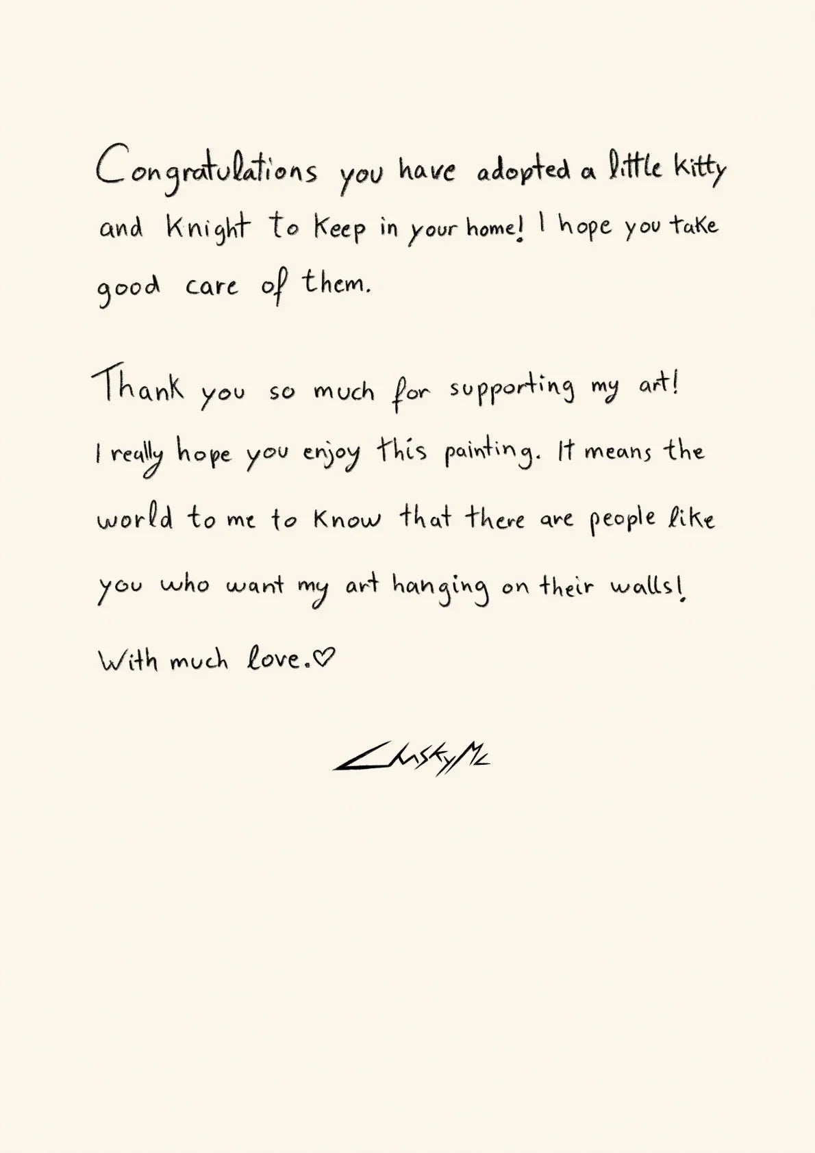 The Knight and the Cat Asleep — A letter from the artist