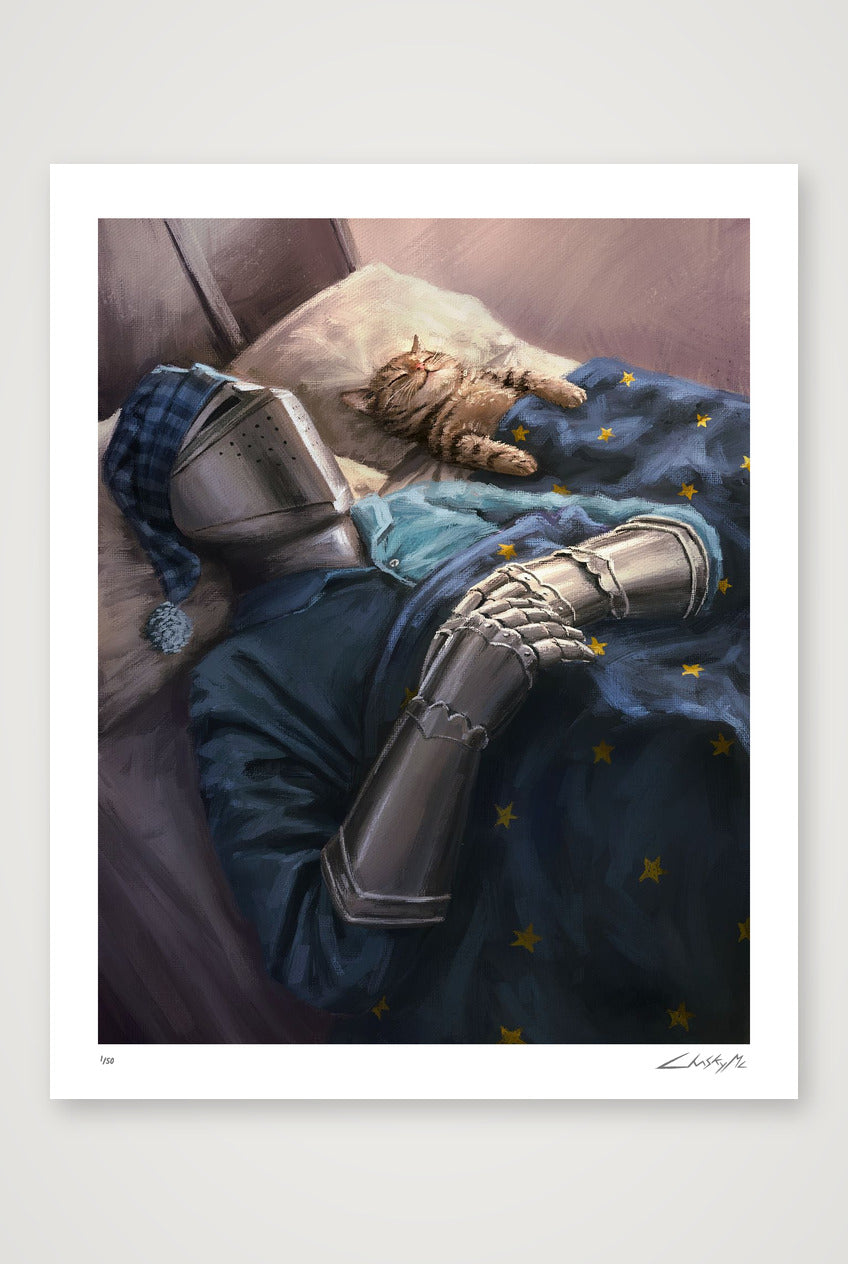 The Knight and the Cat Asleep — 28×35cm Print only
