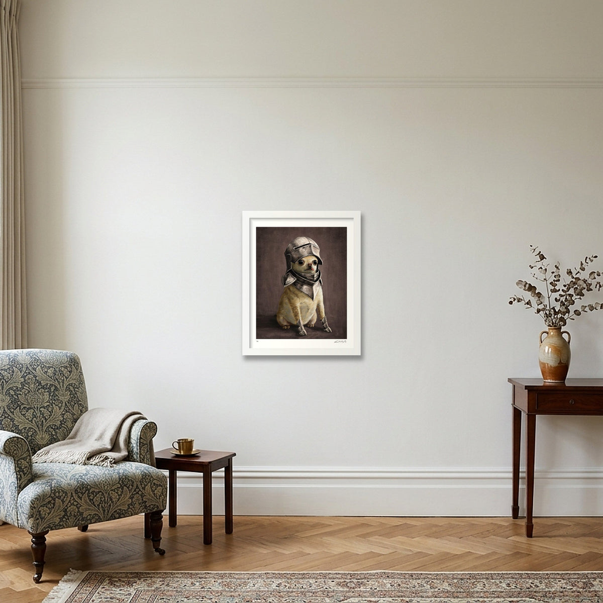 The Armored Chihuahua — 28×35cm White Frame
