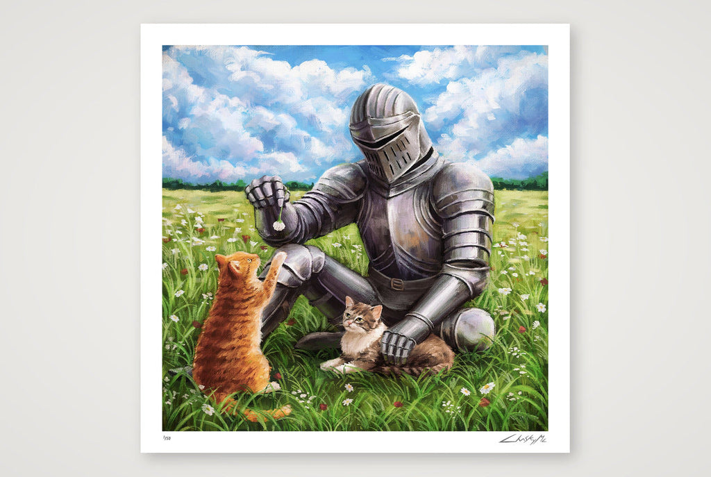 The Knight and the Two Cats — 30×30cm Print only