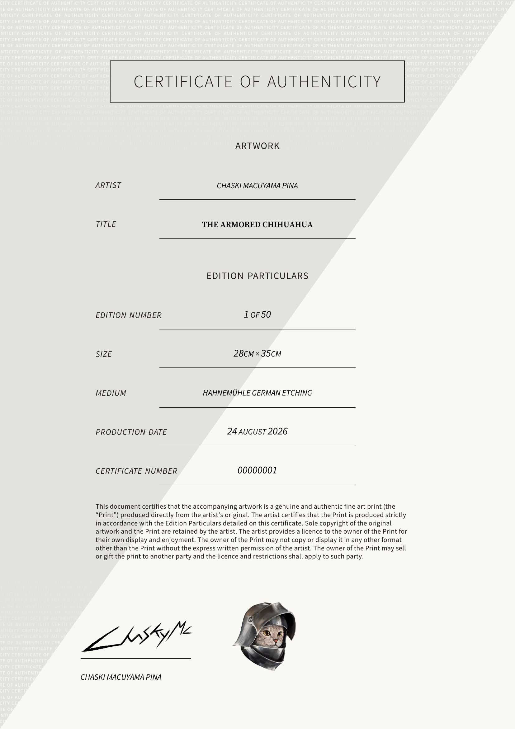 The Armored Chihuahua — Certificate of Authenticity