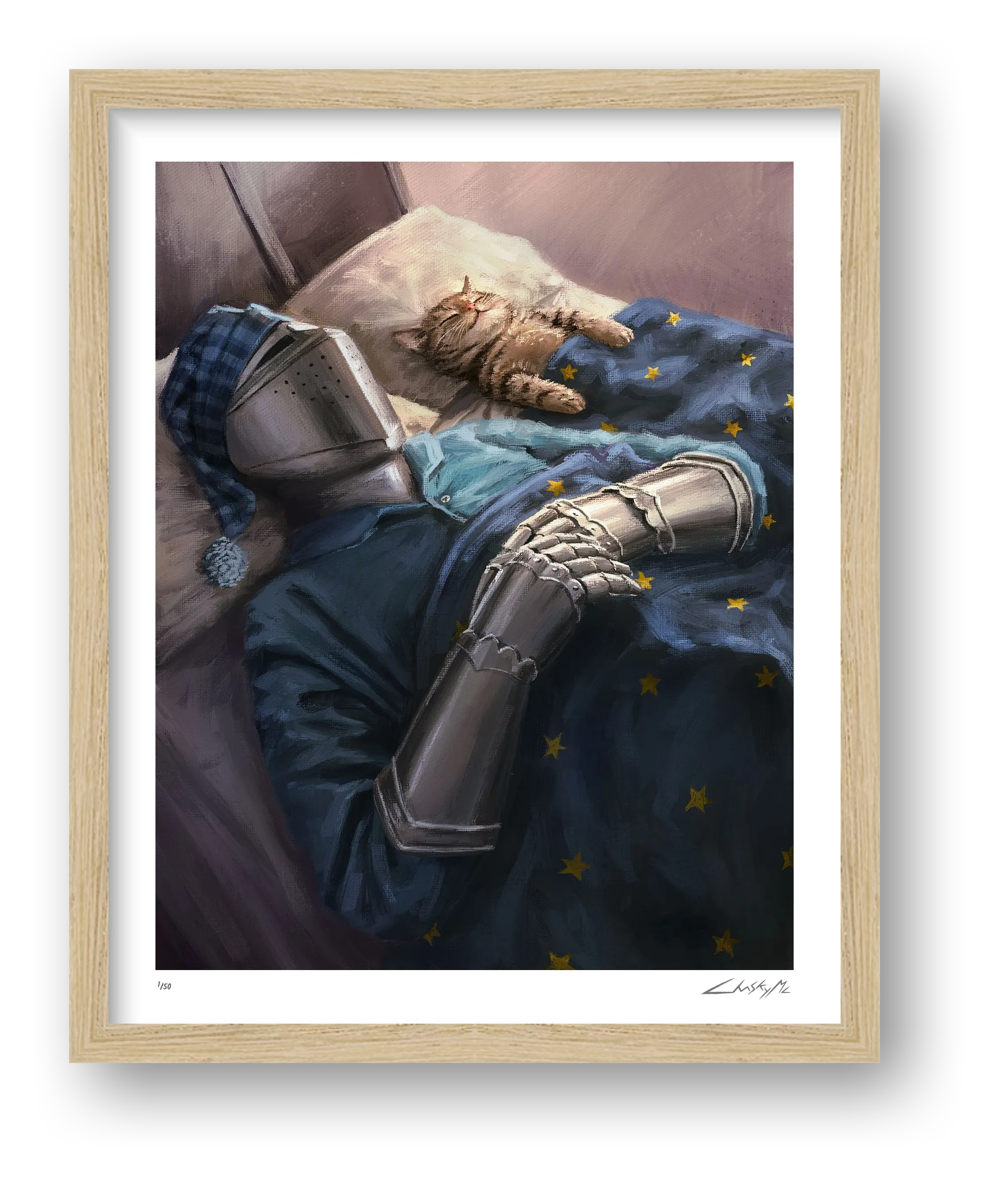 The Knight and the Cat Asleep — framed