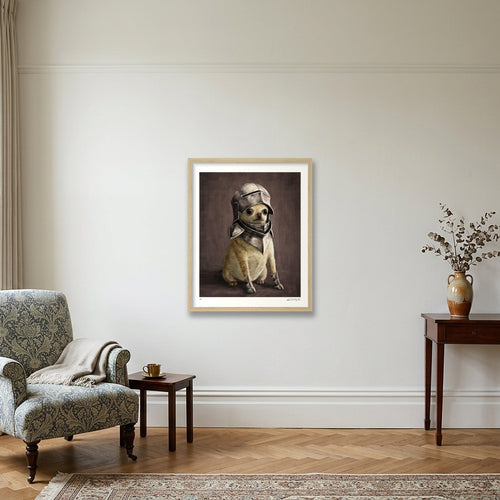 The Armored Chihuahua — 40×50cm Oak Frame