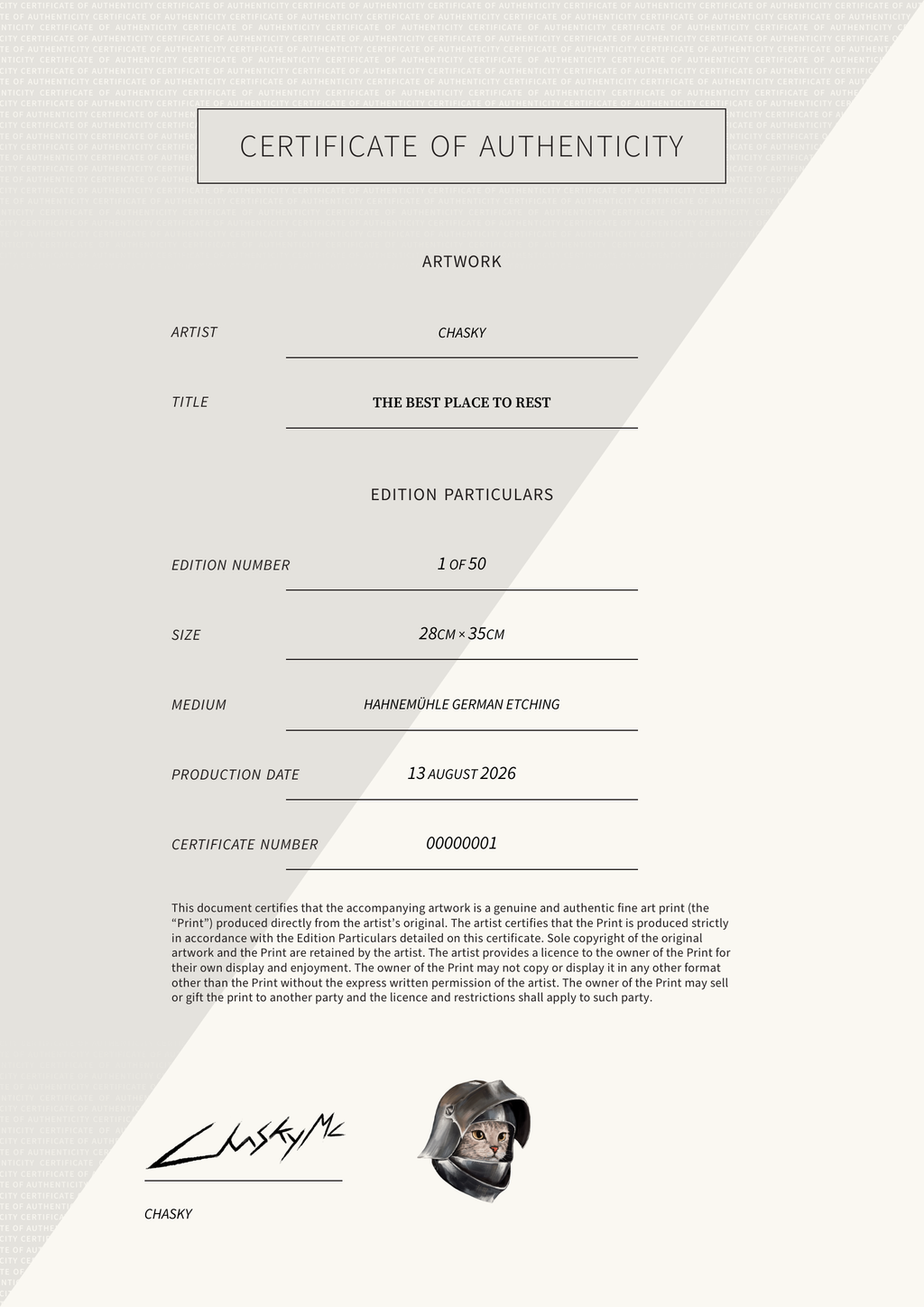 The Best Place to Rest — Certificate of Authenticity