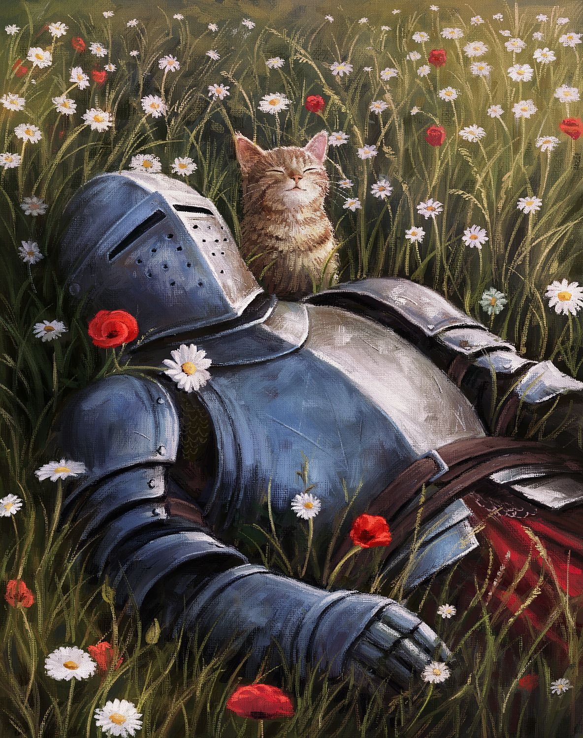The Knight and the Cat Resting in the Fields